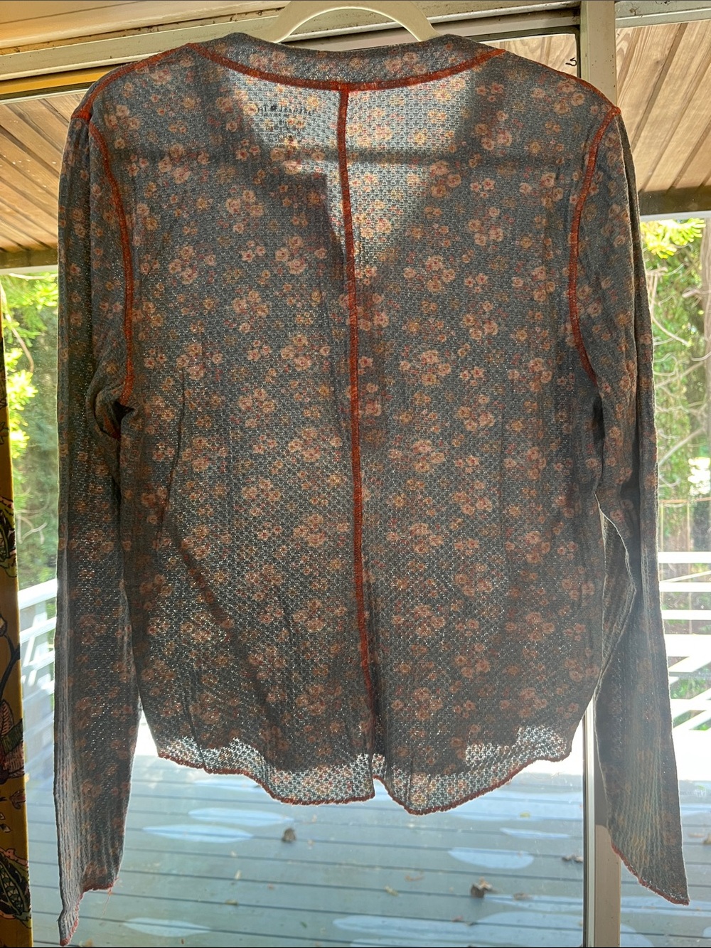 NATURAL LIFE Blue Floral Waffle Henley with Hot Pink Trim - Picture 5 of 5